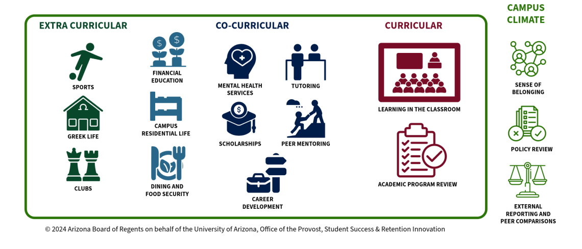 Infographic showing the different domains of assessment across higher education 